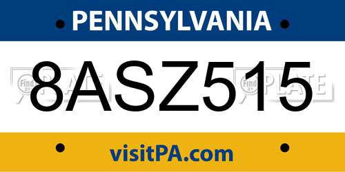8ASZ515 Pennsylvania License Plate
