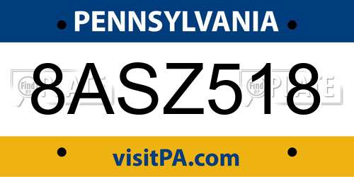 8ASZ518 Pennsylvania License Plate