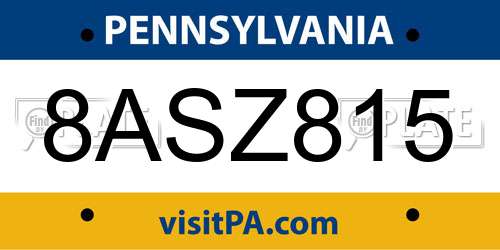8ASZ815 Pennsylvania License Plate