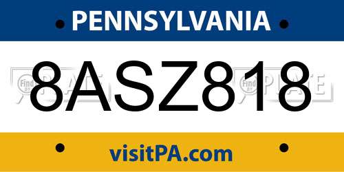 8ASZ818 Pennsylvania License Plate