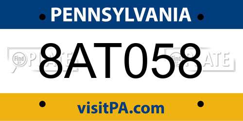 8AT058 Pennsylvania License Plate
