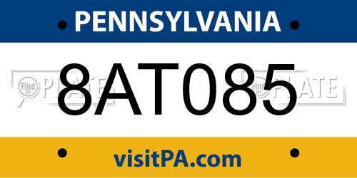 8AT085 Pennsylvania License Plate