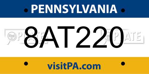 8AT220 Pennsylvania License Plate