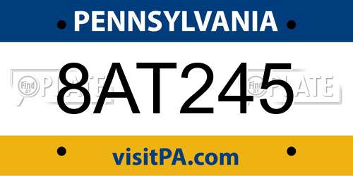 8AT245 Pennsylvania License Plate