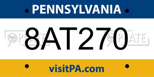 8AT270 Pennsylvania License Plate