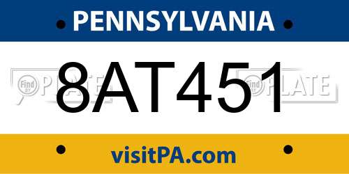 8AT451 Pennsylvania License Plate