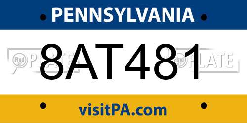 8AT481 Pennsylvania License Plate