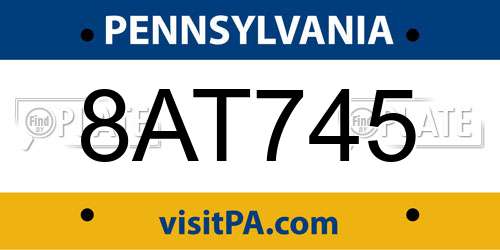 8AT745 Pennsylvania License Plate