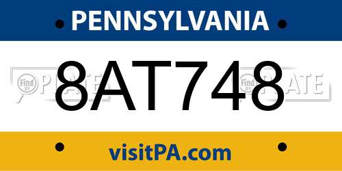 8AT748 Pennsylvania License Plate