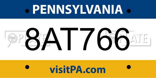 8AT766 Pennsylvania License Plate