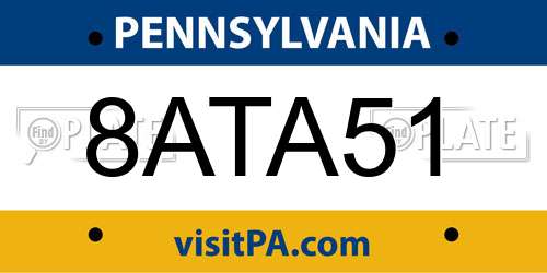 8ATA51 Pennsylvania License Plate