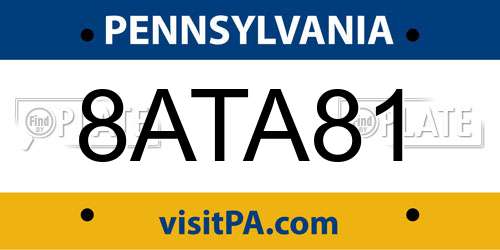 8ATA81 Pennsylvania License Plate