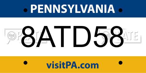 8ATD58 Pennsylvania License Plate
