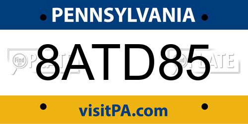 8ATD85 Pennsylvania License Plate