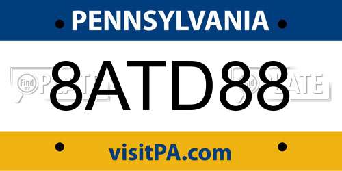 8ATD88 Pennsylvania License Plate