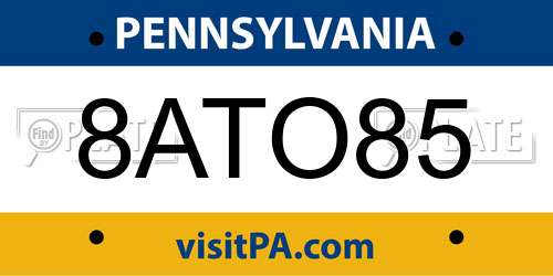 8ATO85 Pennsylvania License Plate