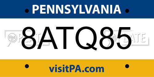 8ATQ85 Pennsylvania License Plate