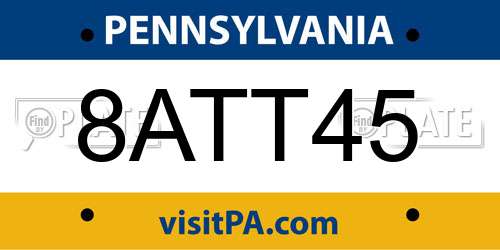 8ATT45 Pennsylvania License Plate