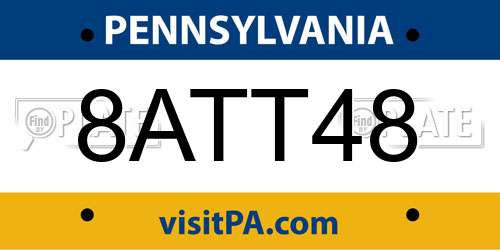 8ATT48 Pennsylvania License Plate