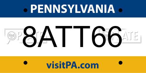 8ATT66 Pennsylvania License Plate