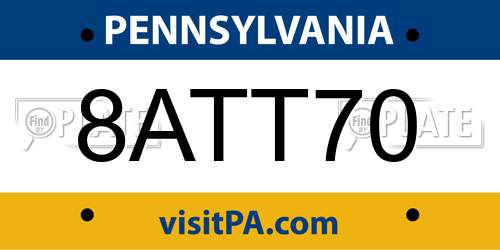 8ATT70 Pennsylvania License Plate