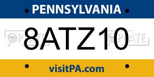 8ATZ10 Pennsylvania License Plate