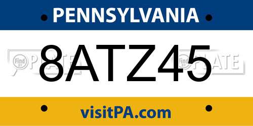 8ATZ45 Pennsylvania License Plate