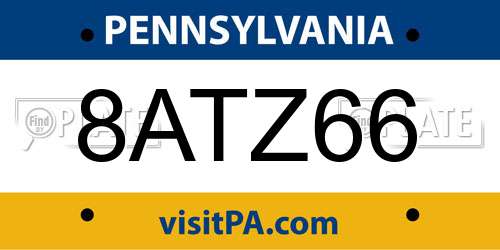8ATZ66 Pennsylvania License Plate