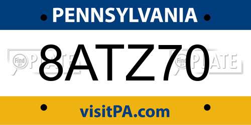 8ATZ70 Pennsylvania License Plate