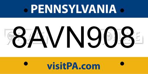 8AVN908 Pennsylvania License Plate