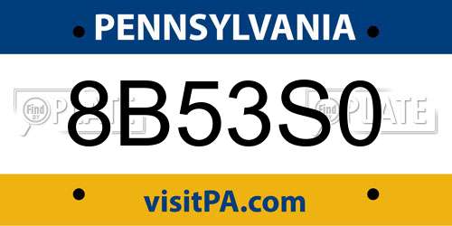 8B53S0 Pennsylvania License Plate