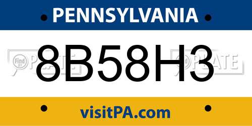 8B58H3 Pennsylvania License Plate