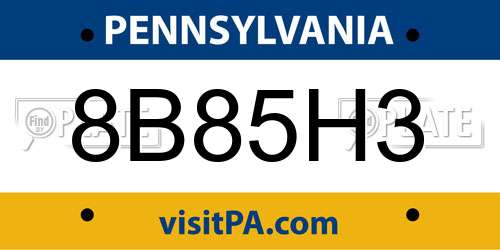 8B85H3 Pennsylvania License Plate