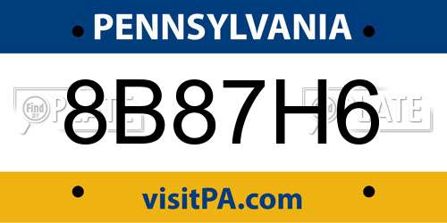 8B87H6 Pennsylvania License Plate