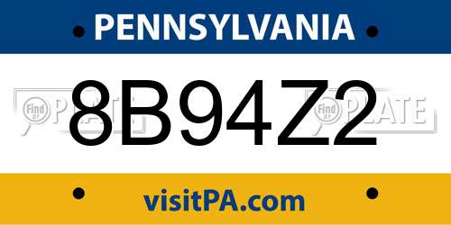 8B94Z2 Pennsylvania License Plate