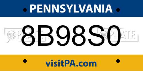 8B98S0 Pennsylvania License Plate