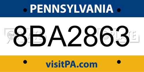 8BA2863 Pennsylvania License Plate