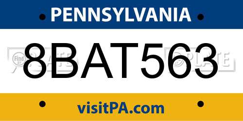 8BAT563 Pennsylvania License Plate