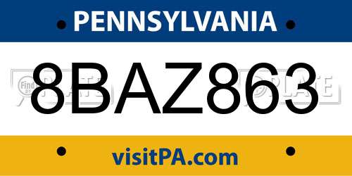 8BAZ863 Pennsylvania License Plate