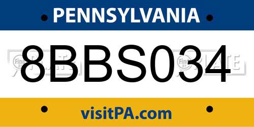 8BBS034 Pennsylvania License Plate
