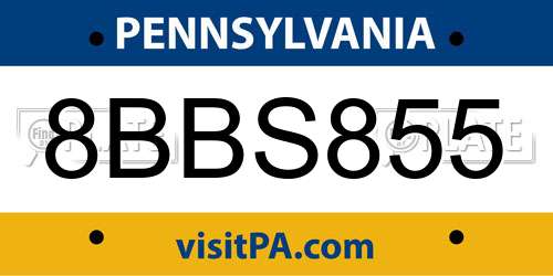8BBS855 Pennsylvania License Plate
