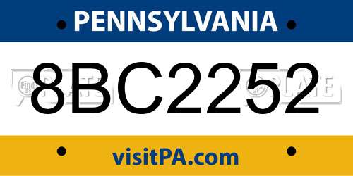 8BC2252 Pennsylvania License Plate