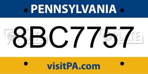 8BC7757 Pennsylvania License Plate