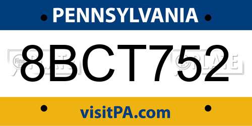 8BCT752 Pennsylvania License Plate