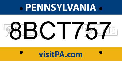 8BCT757 Pennsylvania License Plate