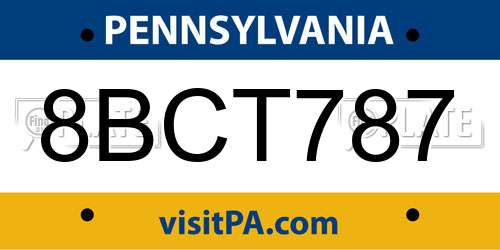 8BCT787 Pennsylvania License Plate