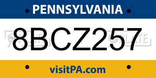 8BCZ257 Pennsylvania License Plate