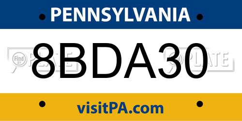 8BDA30 Pennsylvania License Plate