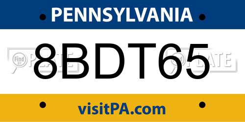 8BDT65 Pennsylvania License Plate