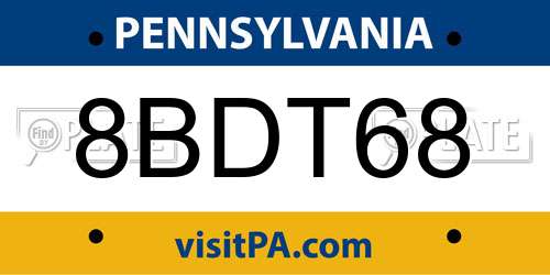 8BDT68 Pennsylvania License Plate